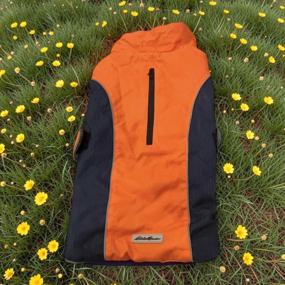 Eddie Bauer Orcas Dog Jacket Large Reversible Windbreaker Orange Fleece Vest